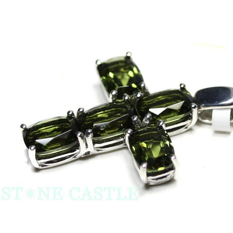 石流通センター 高品質 ペンダント モルダバイト (クロス型タイプ) (sv925) (約16×18mm) 天然石 パワーストーンの画像