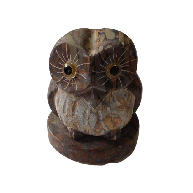 ふくろう 石台付 マーブル大理石製品 石材彫刻品 フクロウのインテリア