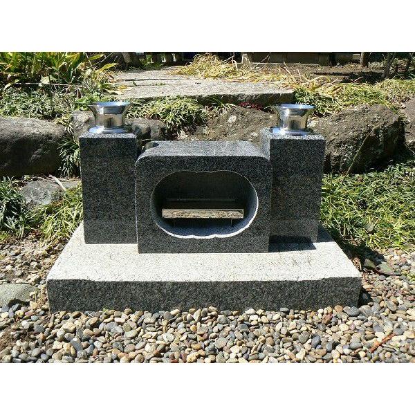 花立付香炉　御影石　グレー系 お墓の香炉・花立のセット グレー御影石花立と白御影石角香炉 花筒 香