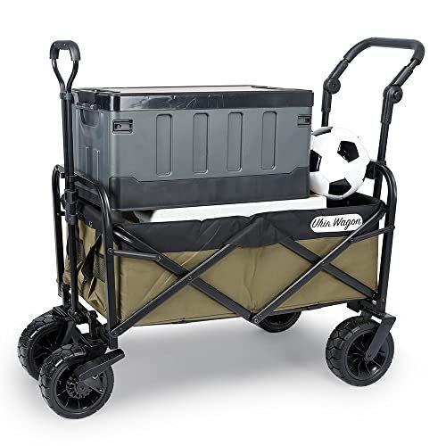 「UHIN WAGO」押すハンドル付き キャリーワゴン　ブレキー付き【大型ワイドタイヤ】ビーチに最適　折りたたみ