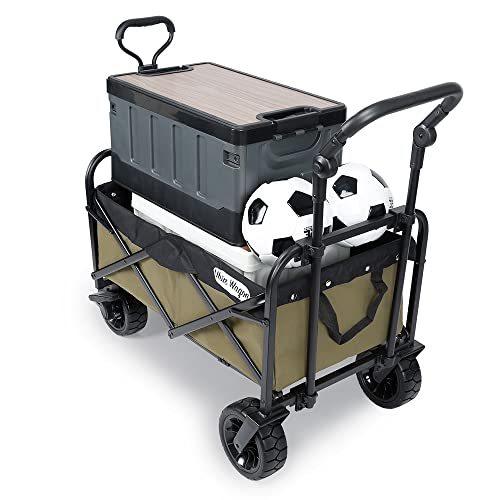 「UHIN WAGO」押すハンドル付き キャリーワゴン　ブレキー付き【大型ワイドタイヤ】ビーチに最適　折りたたみ 