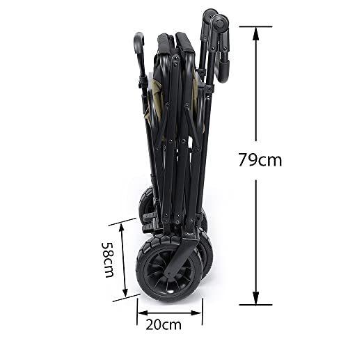 「UHIN WAGO」押すハンドル付き キャリーワゴン　ブレキー付き【大型ワイドタイヤ】ビーチに最適　折りたたみ 