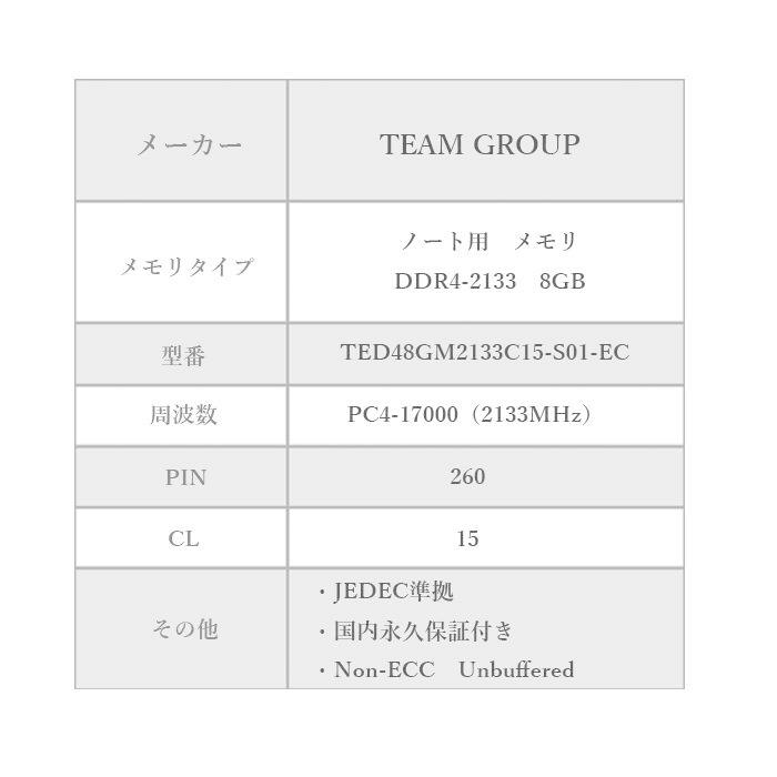 TEAM ELITE DDR4 2133 8GB ノート用 メモリ 1枚 SO-DIMM PC4-17000