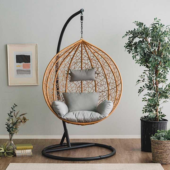 ハンギングチェア ゆりかご椅子 1人掛け 自立式 スタンド付き 吊り下げ