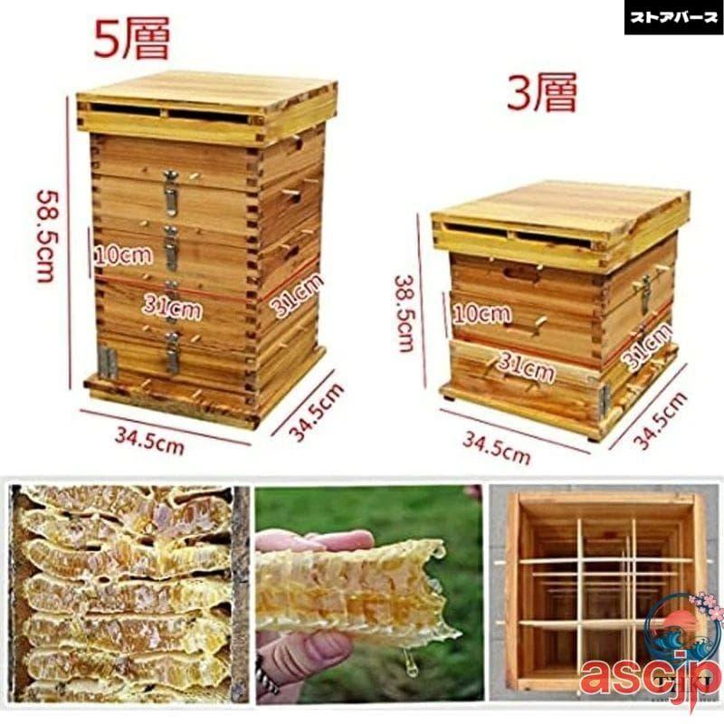 蜜蜂巣箱 ミツバチ 巣箱 重箱式 養蜂箱 杉材 蜂ハイブ 格子箱 煮蝋 蜜蜂飼育箱 巣枠不要 自然造蜜 防水性と防食性 5階/5窓