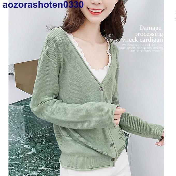 カーディガン ニット Vネック 秋 ゆったり ザックリ 薄手 可愛い おしゃれ 着やせ カジュアル きれい 冬 韓国 ファッ | ブランド登録なし | 03