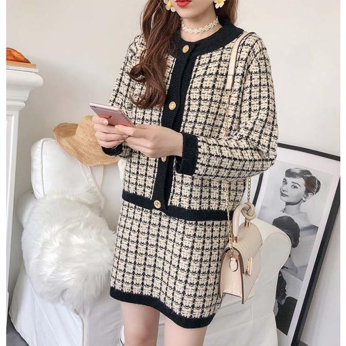 ニット セットアップ レディース ワンピース カーディガン 重ね着 チェック柄 秋冬 結婚式 アンサンブル 長袖 アウター ショート ノースリーブ Tsg0 Candyz Pro 通販 Yahoo ショッピング