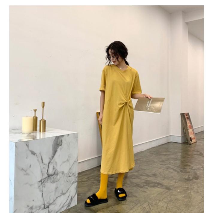 Tシャツワンピース 半袖 ロング 無地 結び目 スリット アシンメトリー ゆったり 春秋 レディース カットソー ワンピース カジュアル ルームウェア The90 Candyz Pro 通販 Yahoo ショッピング