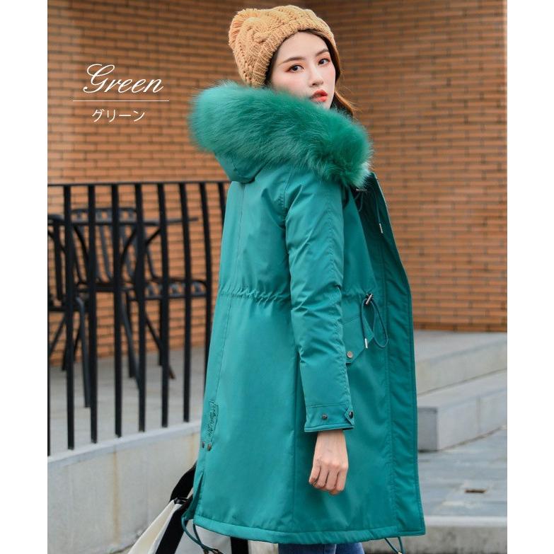 モッズコート レディース ロング 中綿 裏ボア フェイクファー付き