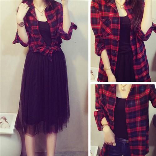 超目玉セール 送料無料 チェックシャツ 長袖 赤 レディース ロングシャツ トップス 重ね着コーデにピッタリ 裾を前結んでもカッコイイ 春秋 カジ Tw600 Candyz Pro 通販 Yahoo ショッピング