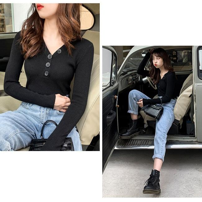 秋物早割 トップス ニット レディース セーター カットソー 長袖 ハーフボタン Vネック 長袖 無地 パステルカラー ベイクドカラー 白 黒 きれいめ 秋 冬 Tr5g0 Candyz Pro 通販 Yahoo ショッピング