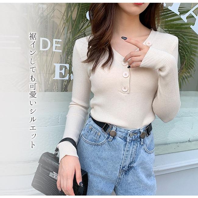 春の感謝セール トップス ニット レディース セーター カットソー 長袖 ハーフボタン Vネック 長袖 無地 パステルカラー ベイクドカラー 白 黒 きれいめ 秋 春 Tr5g0 Candyz Pro 通販 Yahoo ショッピング