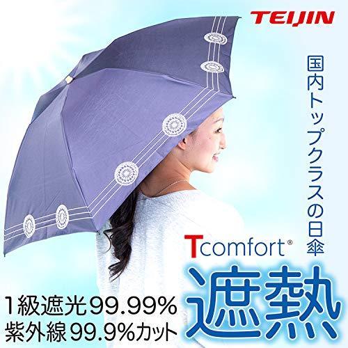 テイジン ナノフロント? 折りたたみ日傘 遮熱 UVカット 遮光 国内トップクラスの効果 ネイビー 