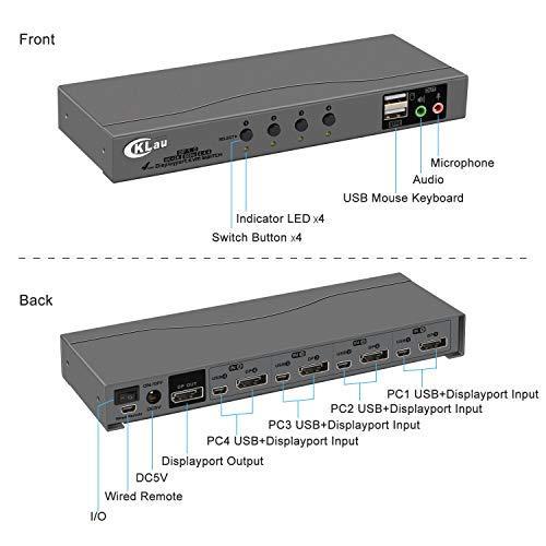 CKLau Displayport KVMスイッチ、 DP USB KVM スイッチ 切替4台のPC 、4ポート DP切替器4K@60Hz 4:4:4 下位互換性、 4出力1入力 Displayport KVMスイッチ USB 下位互換性