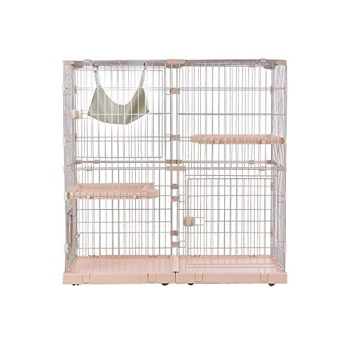 猫 ケージ 2段 キャットケージ 幅広設計 猫ドア付き ハンモック付き 大型 猫ゲージ おしゃれ キャットハウス ?