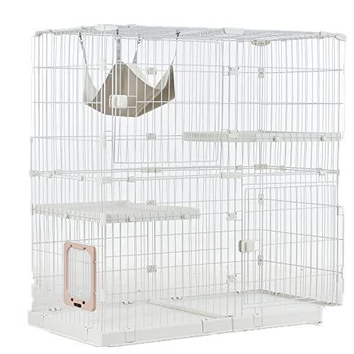 猫 ケージ 2段 キャットケージ 幅広設計 猫ドア付き ハンモック付き 大型 猫ゲージ おしゃれ キャットハウス ?