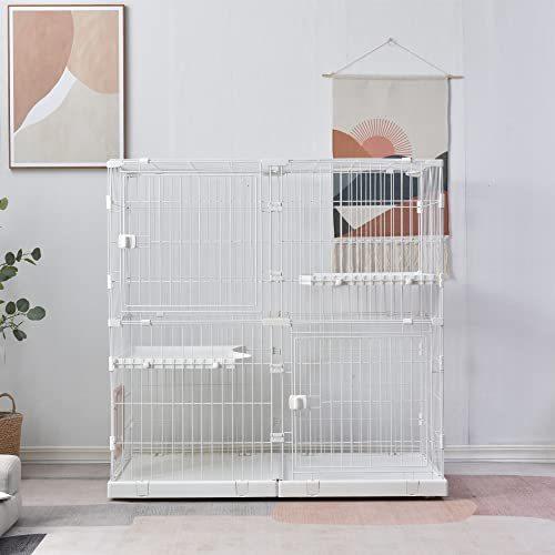 猫 ケージ 2段 キャットケージ 幅広設計 猫ドア付き ハンモック付き 大型 猫ゲージ おしゃれ キャットハウス ? 4*66 重量