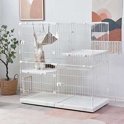 猫 ケージ 2段 キャットケージ 幅広設計 猫ドア付き ハンモック付き 大型 猫ゲージ おしゃれ キャットハウス ? 4*66 重量