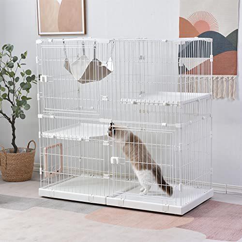猫 ケージ 2段 キャットケージ 幅広設計 猫ドア付き ハンモック付き 大型 猫ゲージ おしゃれ キャットハウス ? 4*66 重量