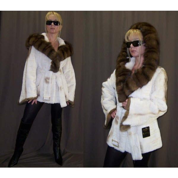 【美品/着丈120cm】サガミンク ロシアンセーブル襟 ロングコート 42 最高級ロシアンセーブルサガミンク