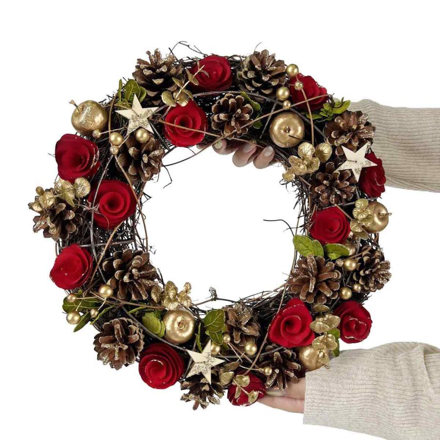 クリスマスリース 玄関 造花_【直径34cm】ナチュラルクリスマス