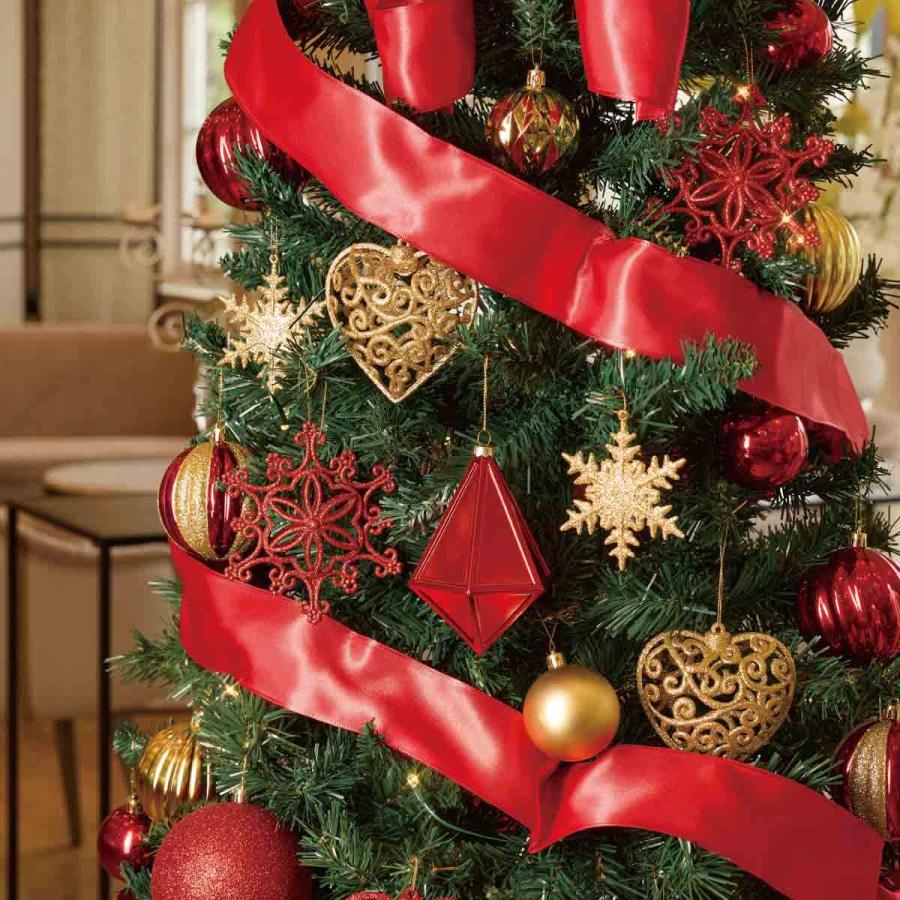 クリスマスツリー 約150cm 赤金装飾 クリスマスツリー 150cm ledライト 北欧_スクエアベース スリム
