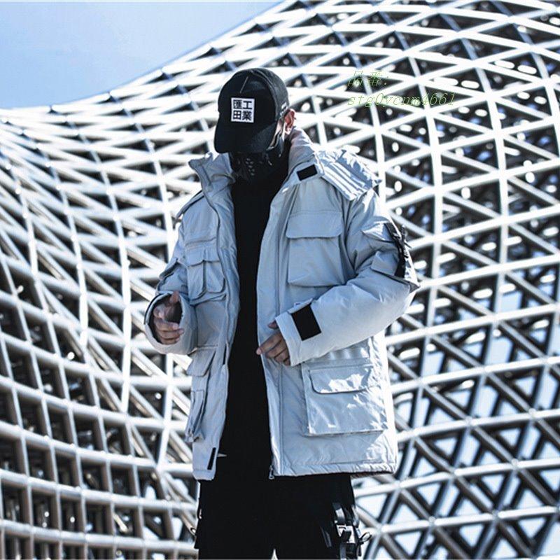 正規品 中綿コート フード付き グレー マルチポケット 防寒 防寒ジャケット アウター ゆったり 冬 無地 黒 メンズ カッコイイ 国内配送 Cataractresearch Org