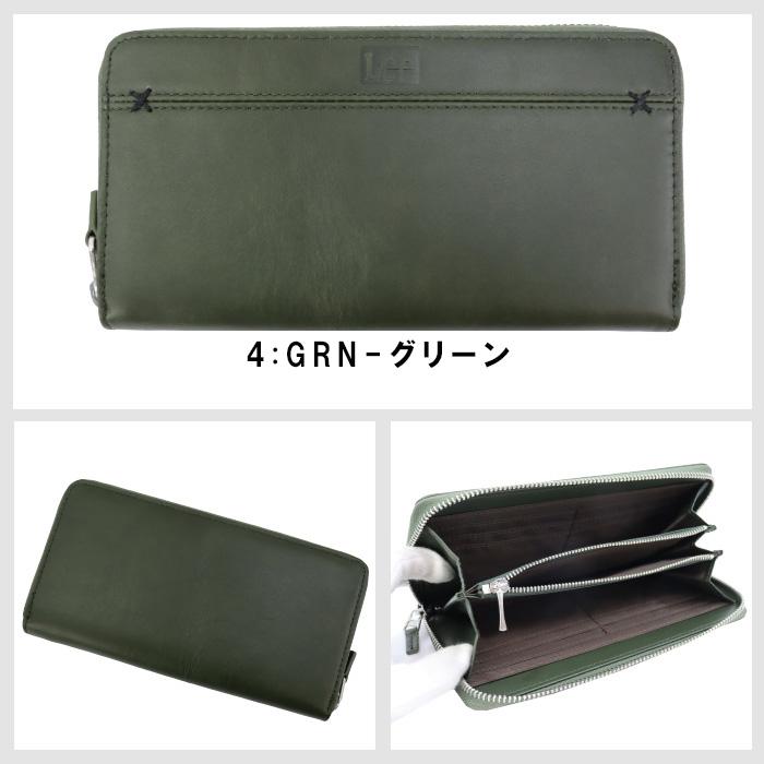 グリーン Lee リー クロスステッチ ラウンド 長財布 リアルレザー0691 Lee（リー） 長財布 ラウンドファスナー クロスステッチデザイン