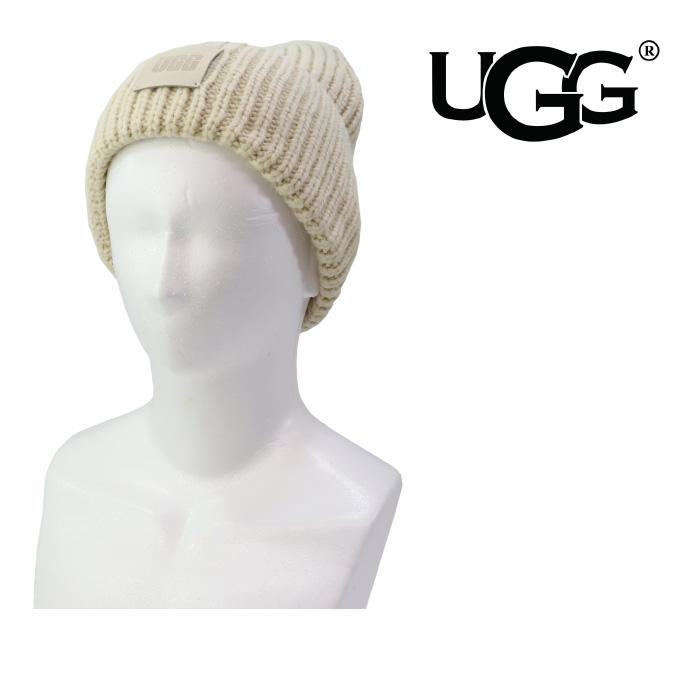 UGG ニット帽 ビーニー ホワイト グレー アイボリー リブ レザーパッチ 並行輸入】UGG アグ ニット帽 ニットキャップ 20061 Chunky Rib Beanie