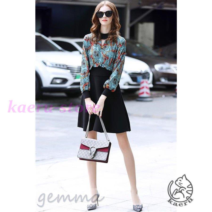 ワンピース レディース 着痩せ 細身 ワンピース ミニ丈 民族風 花柄 長袖 ハイウエスト 通勤 Ol 春新作 代30代 新発売