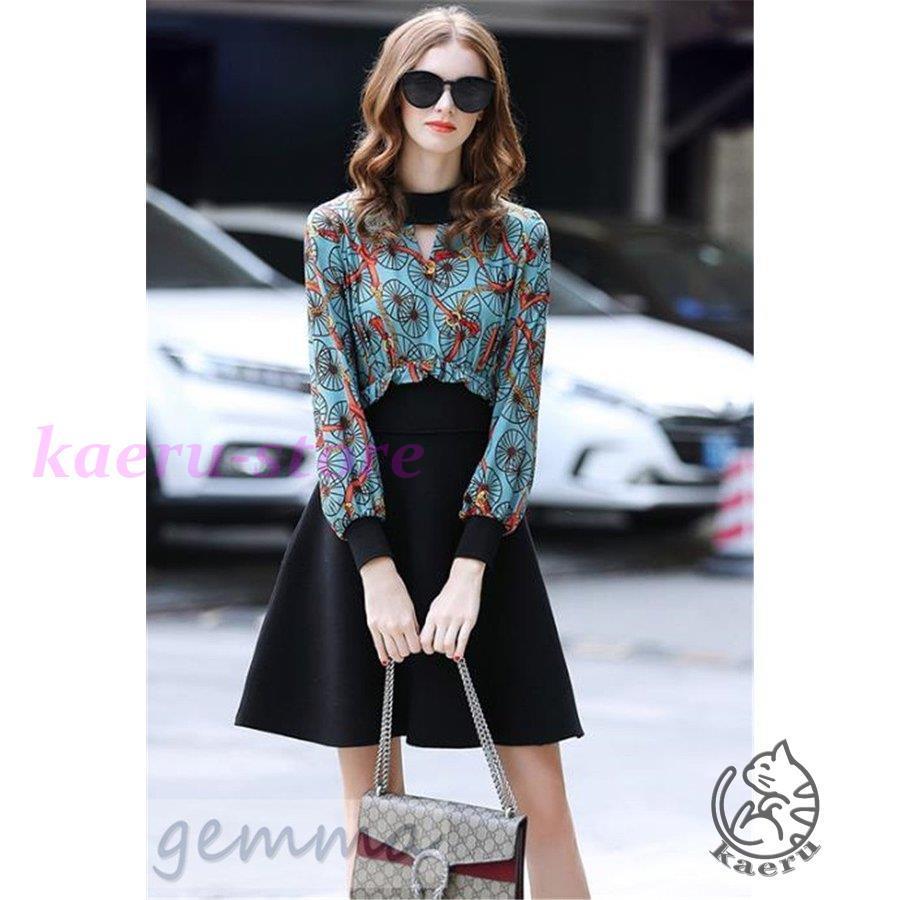 ワンピース レディース 着痩せ 細身 ワンピース ミニ丈 民族風 花柄 長袖 ハイウエスト 通勤 Ol 春新作 代30代 新発売