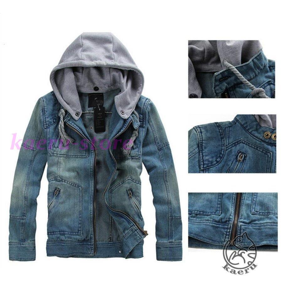 新作商品 デニム パーカー Gジャン メンズ デニムジャケット 長袖 ヴィンテージ 3シーズン 冬 秋 春物 ショート丈 フード付き ジージャン Gジャン デニム サイズ 4xl Proksi Si