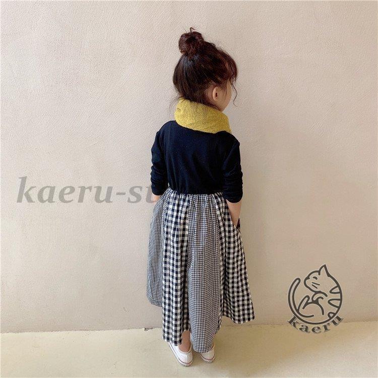 ワンピース チェック柄 親子 お揃い 子供服 春秋 長袖 スカート レディース コットン きれいめ ゆったり カジュアル 女の子 可愛い 入学式 韓国風 オーバーオール サイズ M