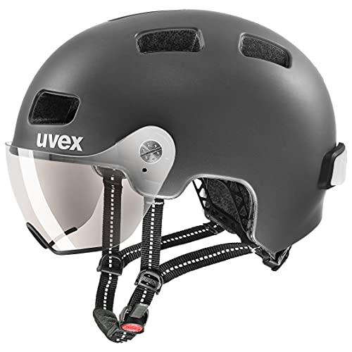 0215 :uvex(ウベックス) 自転車ヘルメット バイザー付き LEDライト付属 ドイツ製 rush vis0r ダークシルバーマット 55-58 cm