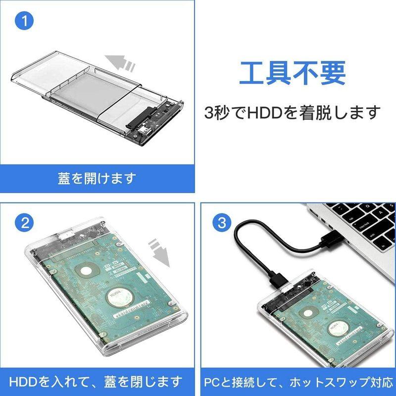 YFFSFDC HDD ケース USB3.0 SSD ボックス 2.5インチ ネジ&工具不要 SATA III 外付けハードディスク 5Gb｜store-kuronecokonbu｜02