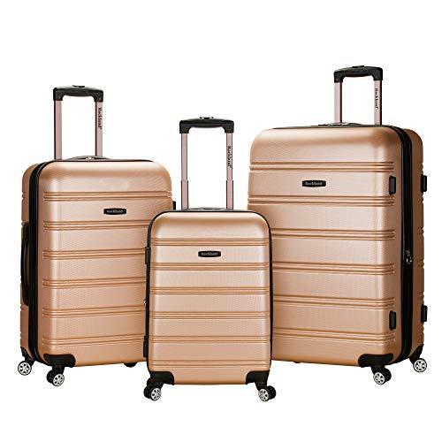 Rockland Melbourne Hardside Expandable 即日発送 Spinner Wheel Luggage 並行輸入品 Champagne 3 Piece Set 28 24