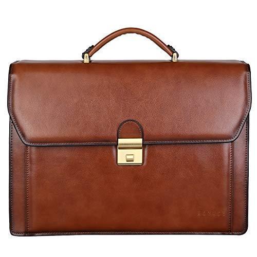 宅配 Lock with Men for Briefcase Leather Vintage Banuce Attache Brown　並行輸入品 Bags Work Tote Bags Business Laptop Inch 14 Case アタッシュケース