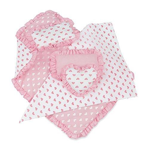 【日本未発売】 18 Inch Doll Accessories | Reversible Pink Heart Print Ruffled Bedding Set with Comforter, 3 Pillows and Sheet | Fits American Girl Dolls by 毛布、ブランケット