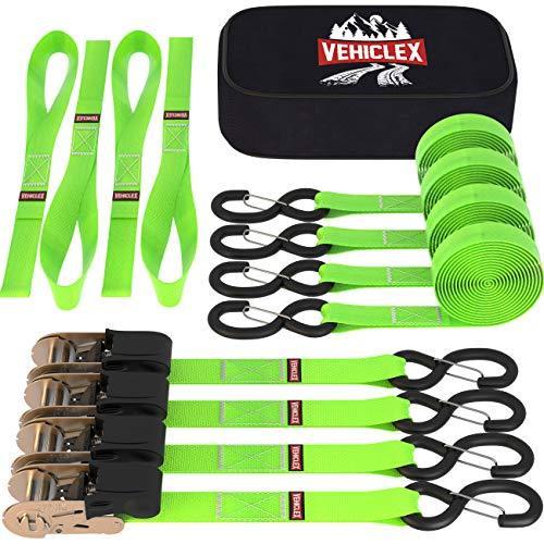 Vehiclex ラチェット式タイダウンストラップ 長さ15フィート アップグレード済み 破断強度20ポンド グリ 価格は安く