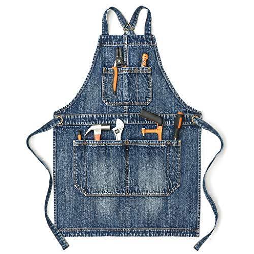 Jeanerlor Work Men's Cobbler Denim Apron Personalized for Women and Men Woodworking Hairdresse Jean Aprons with Pockets Adjustable Up to XXL ガーデニングエプロン
