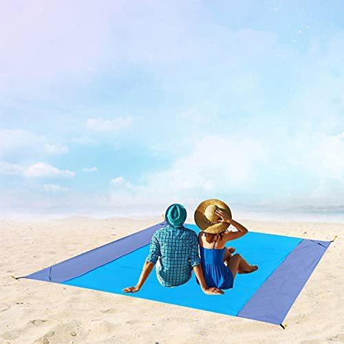 おすすめ 80inch X 82 Size Large Blanket, Beach Outdoor Pocket Corner 4 and Stakes 4 with Mat Beach Fabric Durable and Soft Blanket, Picnic Sand-Proof 毛布、ブランケット
