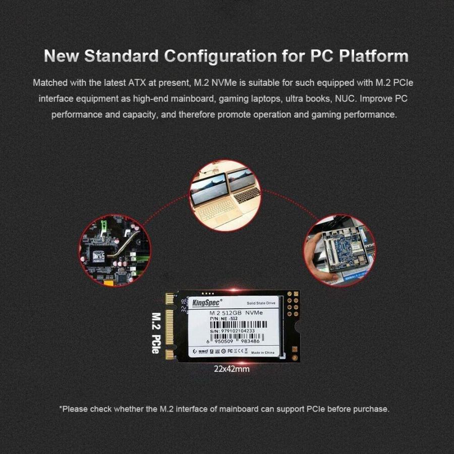 【初回限定】 2400MB/S, to Up SSD, Gaming Performance High 42mm SSD, x4 Gen.3 PCIe NVMe 2242 M.2 KingSpec Internal Not Mac Laptop PC for Drive State Solid 内蔵型SSD