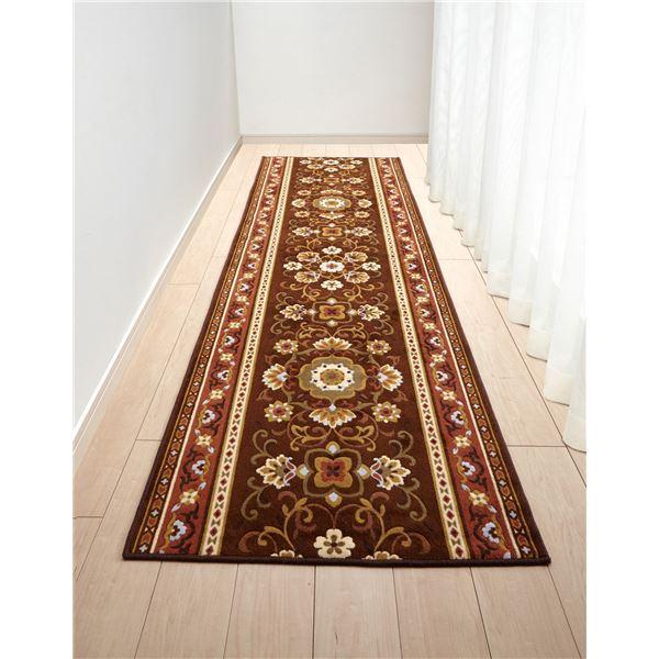 期間セール ！ アラベスク柄 廊下敷き/フロアマット 〔ブラウン 65×440cm〕 抗菌・防臭・吸水・速乾加工 滑りにくい加工 洗える 日本製〔代引不可〕 【1758373858】(10755円)