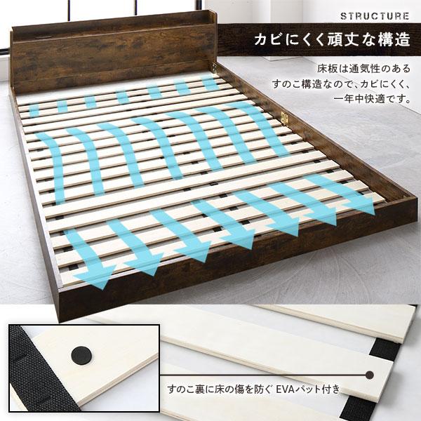 動作確認 ベッド シングル 2層ポケットコイルマットレス付き ヴィンテージブラウン 低床 棚付 宮付 コンセント付 すのこ ローベッド 【S5750831286】(20834円)