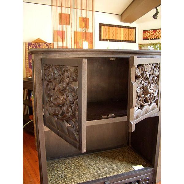 SALE!! アジアン家具 食器棚 木製 木彫り 彫刻 棚 カーヴィンキャビネット 下駄箱 チェスト 収納家具 b3cモンスーン ヤフー