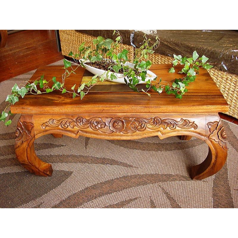 彫刻入り木製座卓 アジアンテーブル サイドテーブル