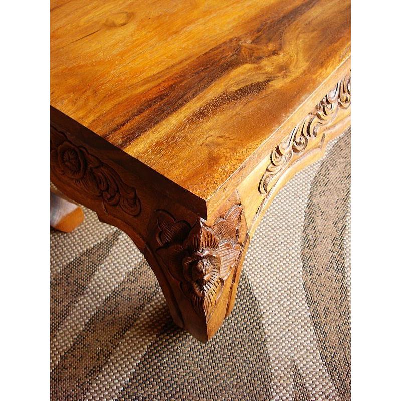 彫刻入り木製座卓アジアンテーブルサイドテーブル