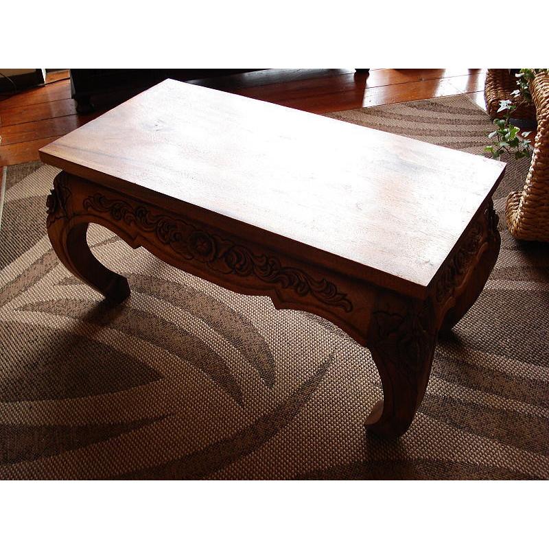 彫刻入り木製座卓 アジアンテーブル サイドテーブル