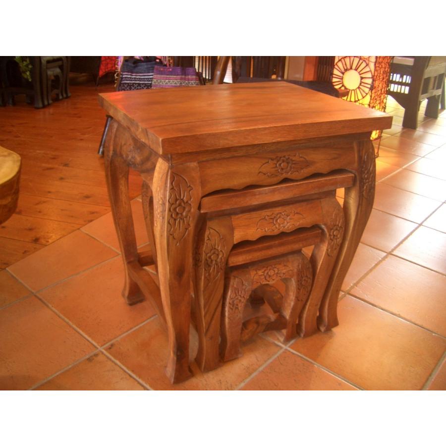 木製テーブル３点セット　カフェテーブル サイドテーブル　ナイトテーブル　アジアン家具　｜store-monsoon｜03