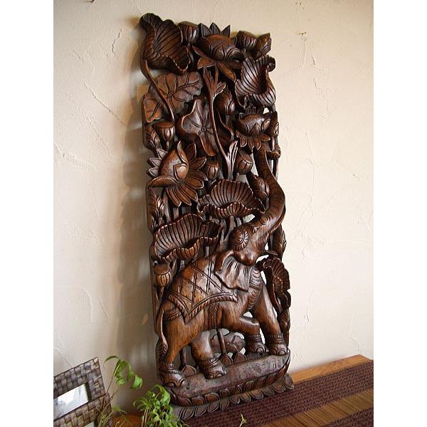 アジアンインテリア アジアン雑貨 木彫り 象 ウッドカーヴィン 90×30